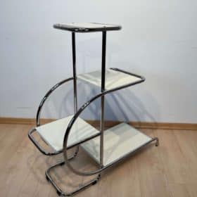 Steel Bauhaus Etagere, Creme-White Lacquer, Nickel Plate, Germany, 1930s