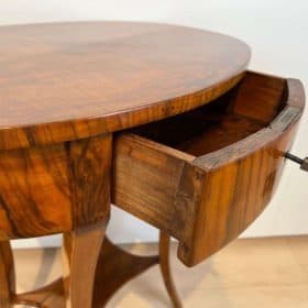 Oval Biedermeier Side Table, with Drawer, Walnut Veneer, South Germany circa 1820