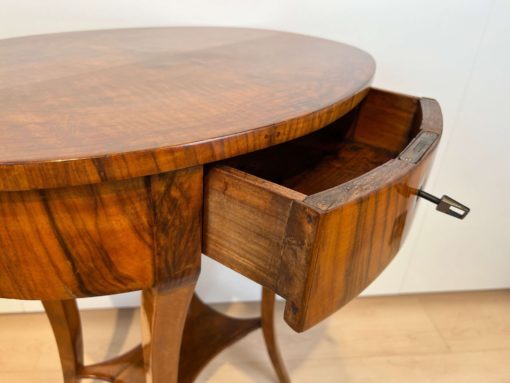 Oval Biedermeier Side Table with Drawer - Drawer Open with Key in Keyhole - Styylish