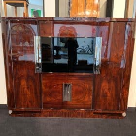 Art Deco Office Cabinet, Rosewood Veneer and Black Lacquer, France circa 1930