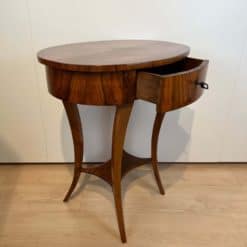 Oval Biedermeier Side Table with Drawer - Drawer Open Full Profile - Styylish
