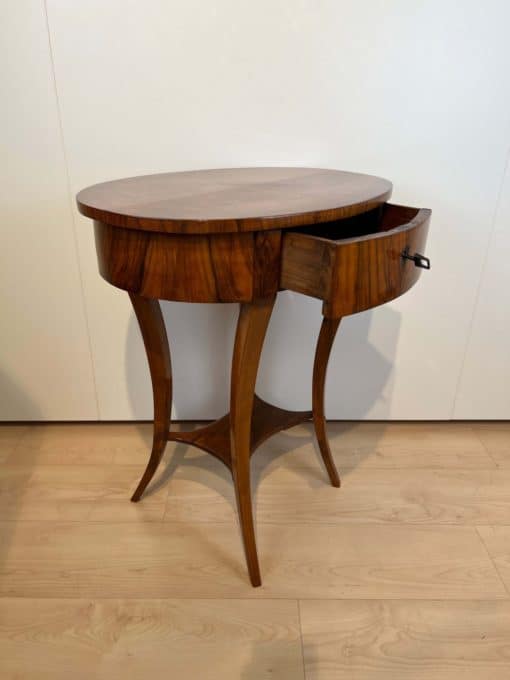 Oval Biedermeier Side Table with Drawer - Drawer Open Full Profile - Styylish