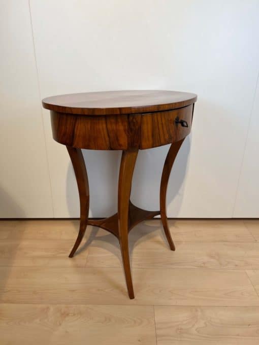 Oval Biedermeier Side Table with Drawer - Drawer Closed Full Profile - Styylish