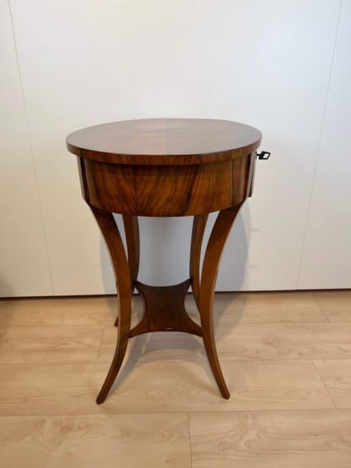 Oval Biedermeier Side Table with Drawer - Side View - Styylish