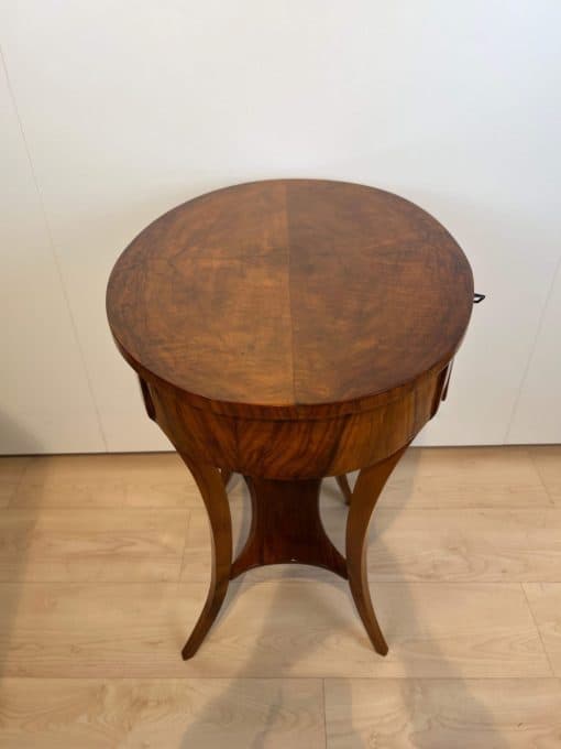 Oval Biedermeier Side Table with Drawer - Walnut Veneer - Styylish