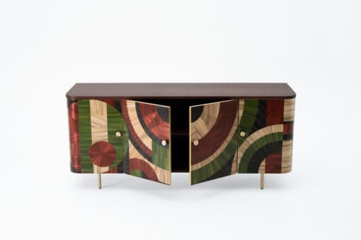 Solomia Straw Marquetry Credenza- with middle doors open- Styylish
