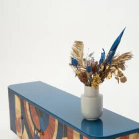 Solomia Straw Marquetry Cabinet Color Scheme 2, Handmade