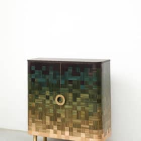Natura Cabinet Forest, Straw Marquetry, Handmade