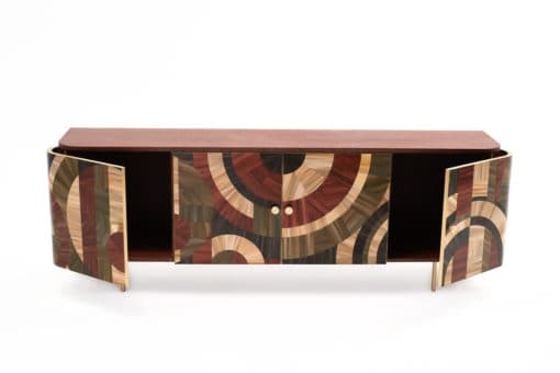 Modern Credenza with Straw marquetry- side doors open- Styylish