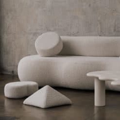 Boucle Sofa- with three cushions and a table- Styylish