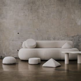 Hemisphere-Shaped Boucle Pillow 1, object 082, Handmade