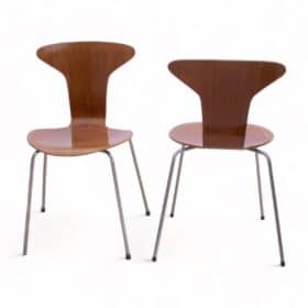 Pair of 3105 Mosquito Chairs by Arne Jacobsen, F. Hansen, Teak, Denmark, 1950s
