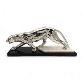 Walking Panther Sculpture, Silver-plate, Marble, France circa 1930