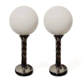 Mid Century Table Lamps, White Opaline Glass, 1950s