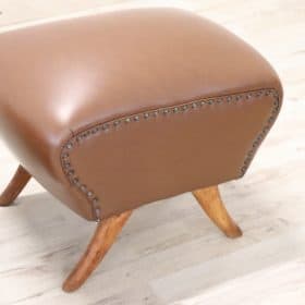 Pair of Italian Mid-Century Stools in Brown Faux Leather