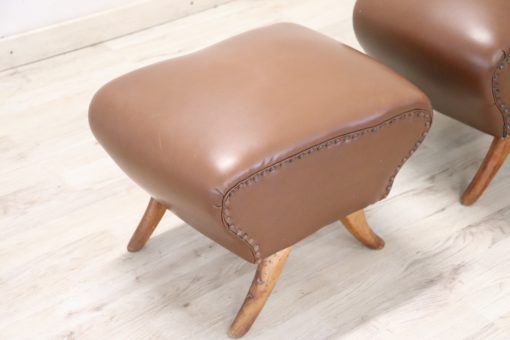 Pair of Italian Mid-Century Stools - Faux Leather Cushion - Styylish