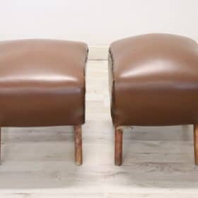 Pair of Italian Mid-Century Stools in Brown Faux Leather
