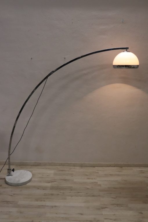 Vintage Guzzini Arc Floor Lamp - Full Profile with Light On - Styylish