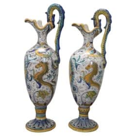 Early 20th Century Italian Deruta Ceramic Amphorae, Set of 2