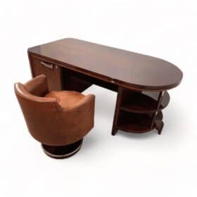 Executive Desk and Chair, Art Deco, Rosewood Veneer, France, 1930s