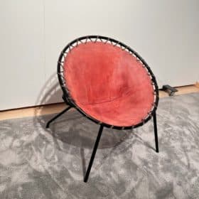 Balloon Lounge Chair by Hans Olsen, Red Suede, Metal, Denmark circa 1960