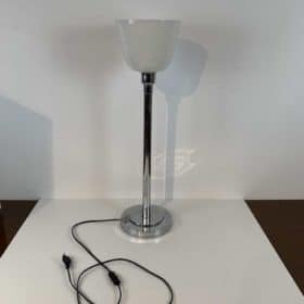 Bauhaus Table Lamp, Chromed with Glass Shade, Germany circa 1930