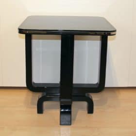 Four-Legged Art Deco Side Table, Black Lacquer and Metal, France circa 1930