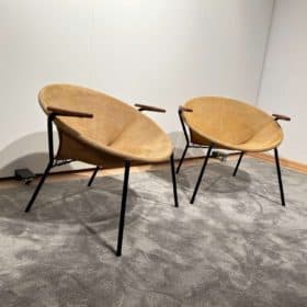 Pair of Balloon Lounge Chairs by Hans Olsen, Yellow Suede, Denmark circa 1960