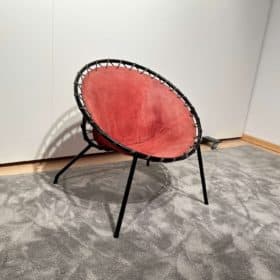 Balloon Lounge Chair by Hans Olsen, Red Suede, Metal, Denmark circa 1960