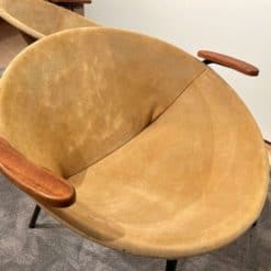 Pair of Balloon Lounge Chairs - Suede Seat and Wooden Armrest - Styylish