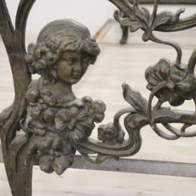 French Art Nouveau Double Bed in Cast Iron