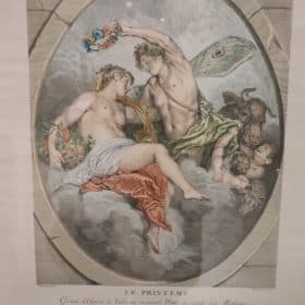 Antique Watercolor Engraving by Louis Desplaces from a Painting by Watteau