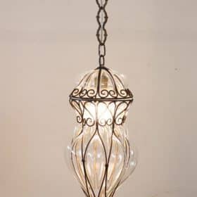 Antique Venetian Pendant Light Mouth blown Murano Glass into Iron Frame