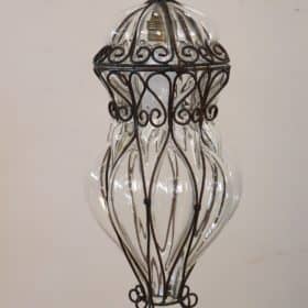 Antique Venetian Pendant Light Mouth blown Murano Glass into Iron Frame