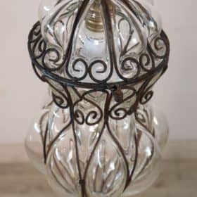 Antique Venetian Pendant Light Mouth blown Murano Glass into Iron Frame
