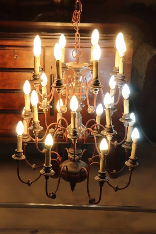 Chandelier in Wood and Iron - With Lights On - Styylish