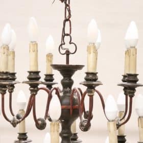 Early 20th Century Antique Chandelier in Wood and Iron, 24 Bulbs
