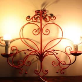 Early 20th Century Italian Light Sconce in Red Lacquered Iron