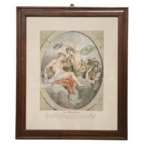 Antique Watercolor Engraving by Louis Desplaces from a Painting by Watteau
