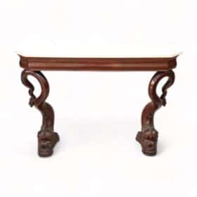 19th Century Charles X Console Table with Carved Wood and White Marble Top