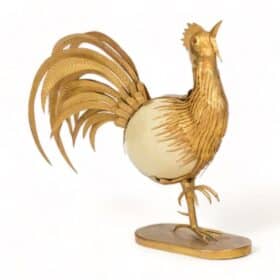 Rooster Sculpture, Ostrich Egg in Golden Brass, 1970s