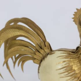 Rooster Sculpture, Ostrich Egg in Golden Brass, 1970s