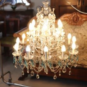 Early 20th Century Italian Bronze and Crystal Chandelier