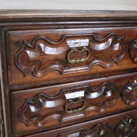 17th Century Italian Louis XIV Carved Walnut Antique Commode or Chest of Drawers