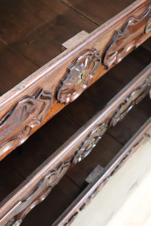 Carved Walnut Antique Commode - Drawers Interior - Styylish