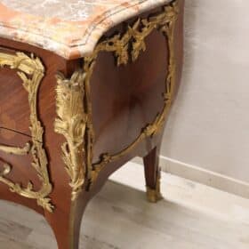 19th Century Napoleon III Inlaid Wood and Gilded Bronze Antique Chest of Drawers
