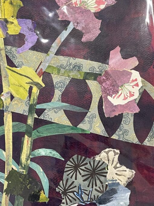 Collage Painting by Mara Wagner- detail view of pink flowers- Styylish
