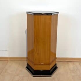 Cherry Art Deco Pedestal, Lacquer and Metal trims, France circa 1930