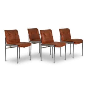 Set of Twelve Chairs in Leather and Chromed Metal, 1970s