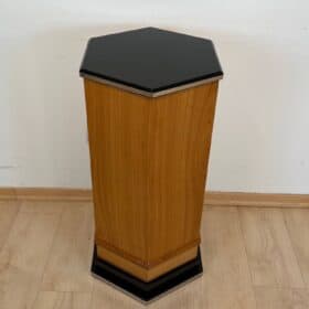 Cherry Art Deco Pedestal, Lacquer and Metal trims, France circa 1930